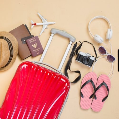 suitcase with traveler accessories